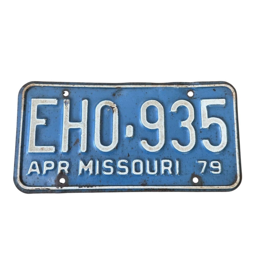 Vintage 1979 Missouri License Plate EHO-935 Blue White April MO Auto Tag ALPCA